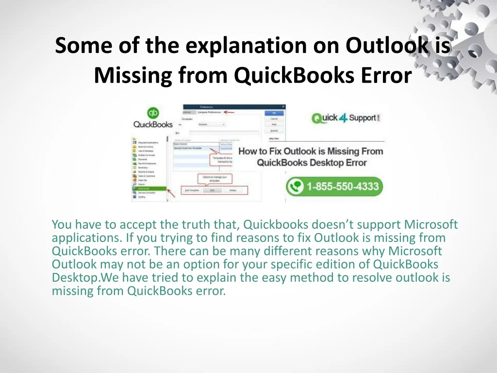 some of the explanation on outlook is missing from quickbooks error