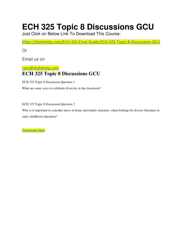 ECH 325 Topic 8 Discussions GCU