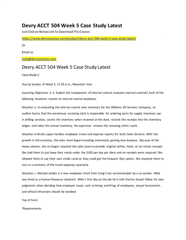 Devry ACCT 504 Week 5 Case Study Latest