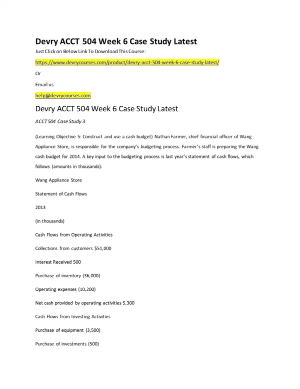 Devry ACCT 504 Week 6 Case Study Latest