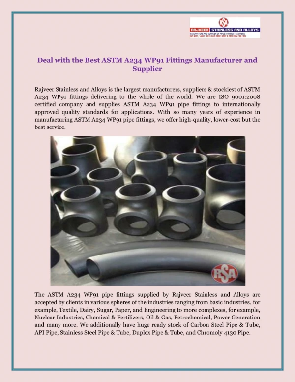 Deal with the Best ASTM A234 WP91 Fittings Manufacturer and Supplier