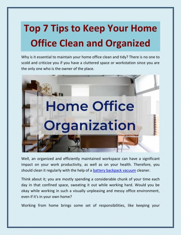 Top 7 Tips to Keep Your Home Office Clean and Organized