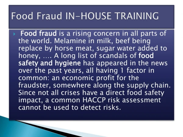 Food fraud In -House Training