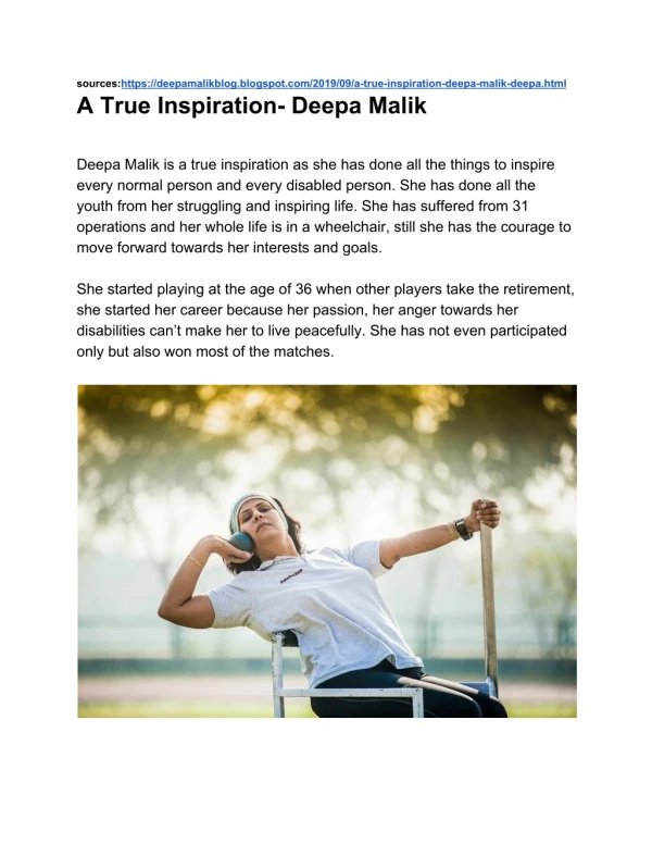 A true Inspiration- Deepa Malik