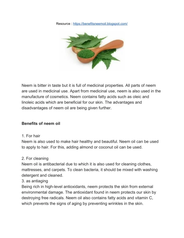 Benefits & side effects of neem oil