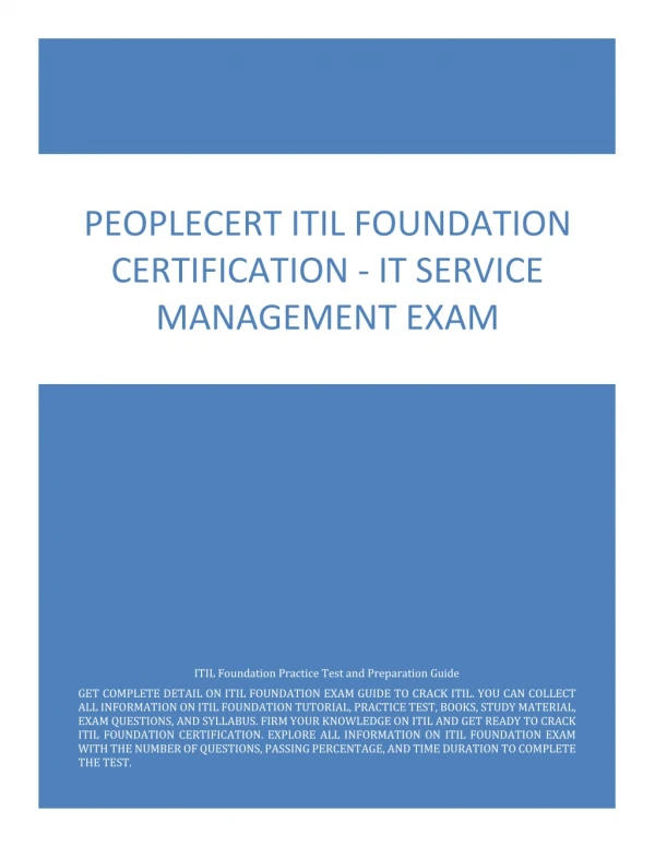 [PDF] PeopleCert ITIL Foundation Certification - IT Service Management Exam