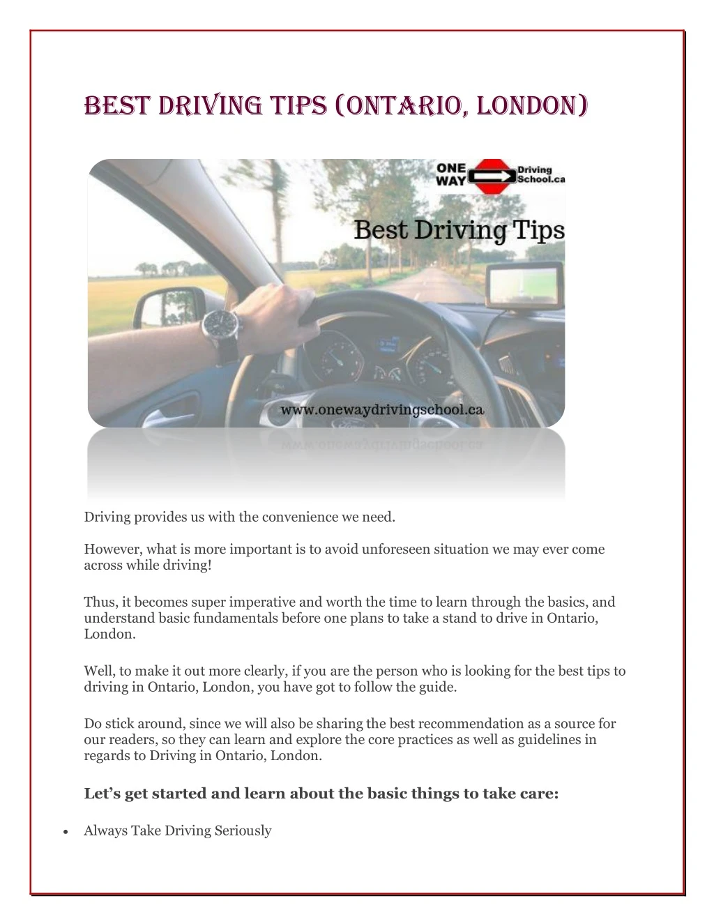 best driving tips ontario london