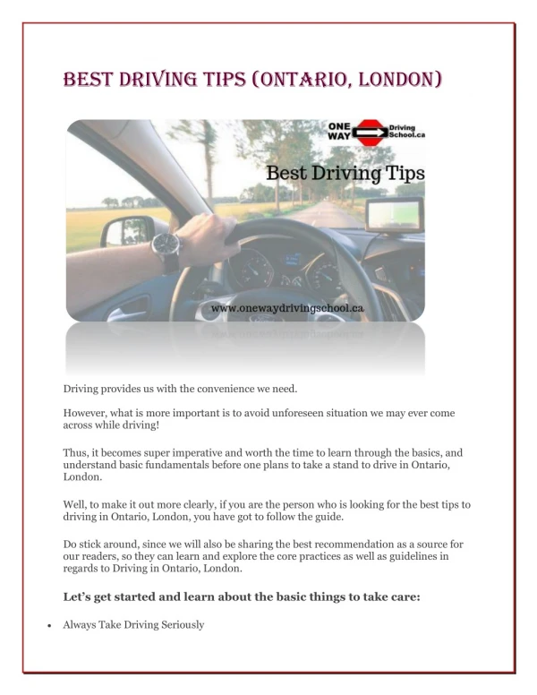 Best Driving Tips (Ontario, London)