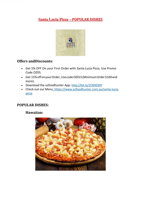 15% Off - Santa Lucia Pizza-Heathridge - Order Food Online