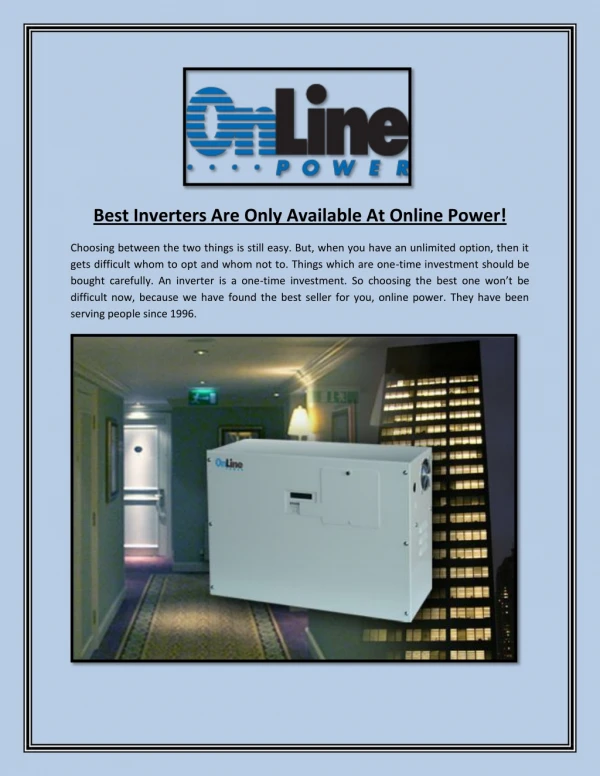 best inverters are only available at online power