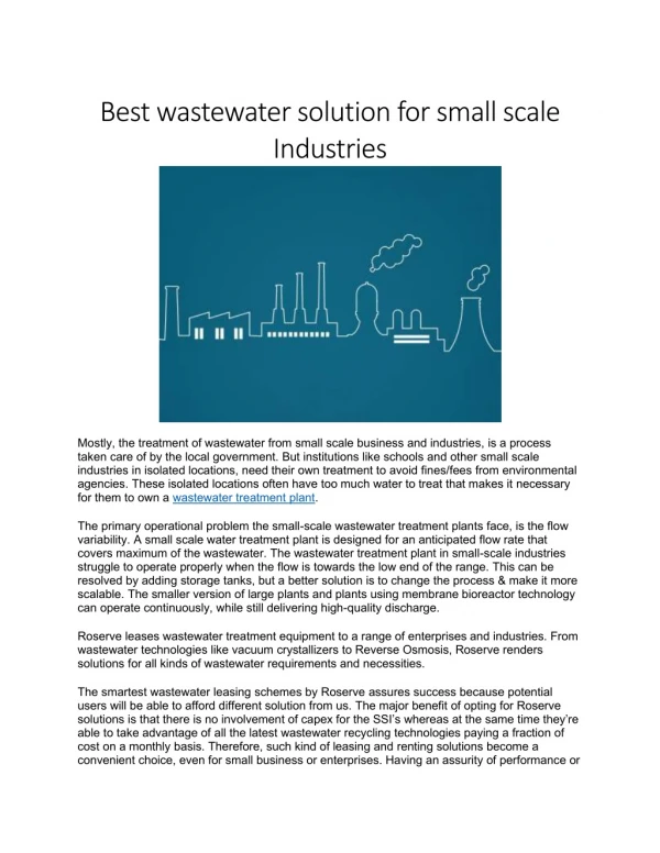 Best wastewater solution for small scale Industries
