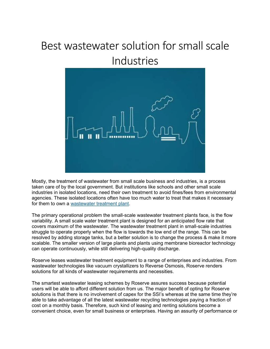 best wastewater solution for small scale
