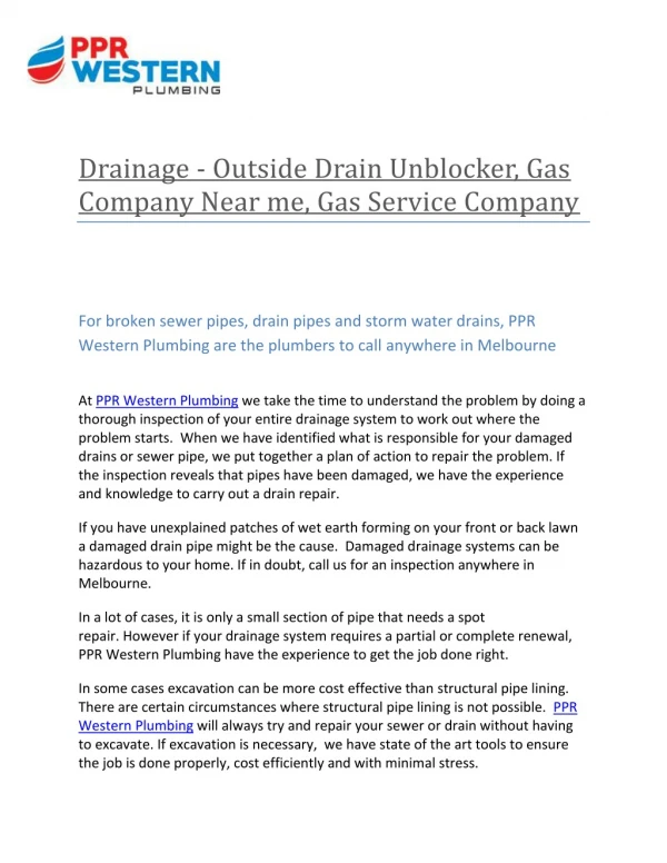 Drainage - Outside Drain Unblocker, Gas Company Near me, Gas Service Company