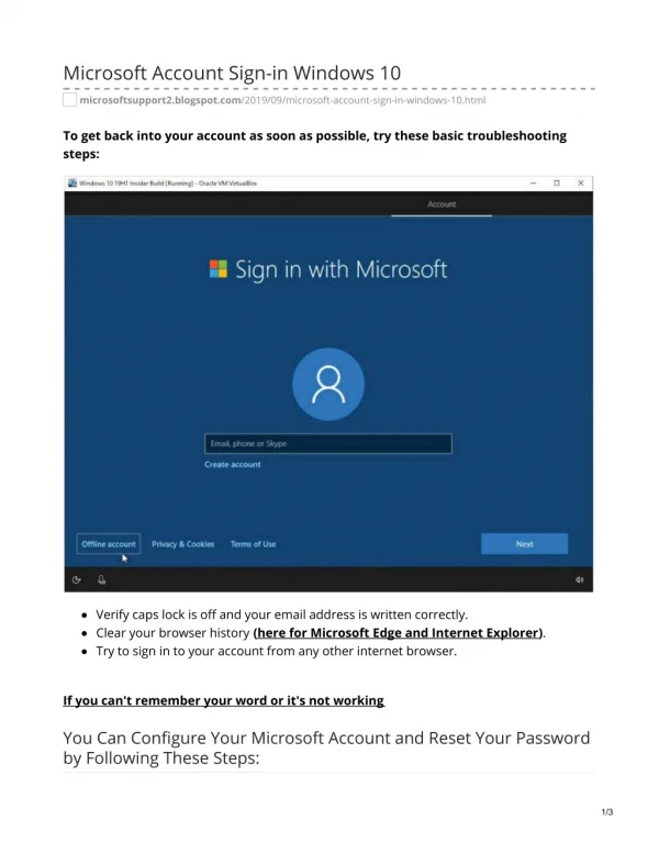 Microsoft Account Sign-in Windows 10