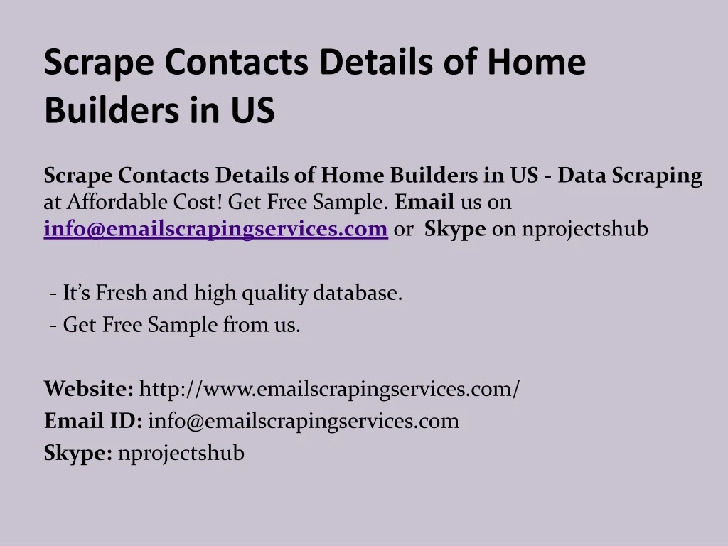 scrape contacts details of home builders in us