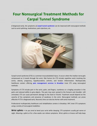 Four Nonsurgical Treatment Methods for Carpal Tunnel Syndrome - slide 1