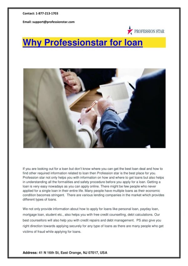 Why Professionstar for loan