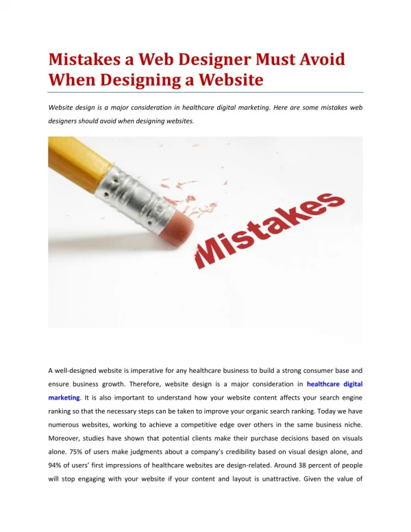 Mistakes a Web Designer Must Avoid When Designing a Website