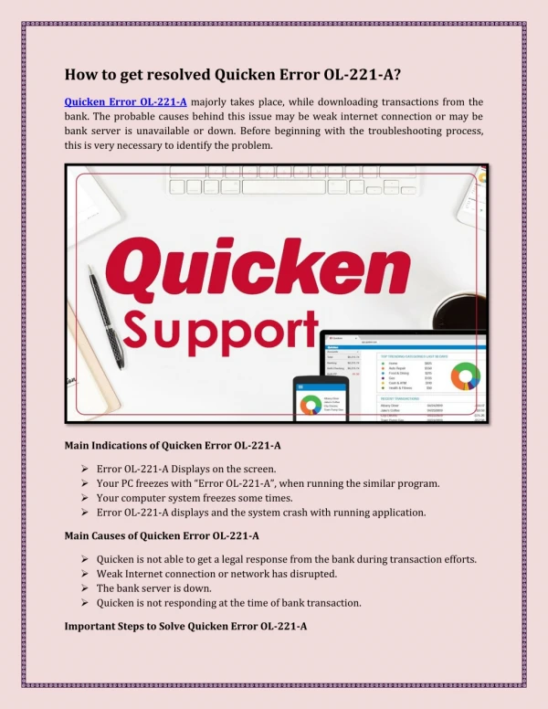 How to get resolved Quicken Error OL-221-A?