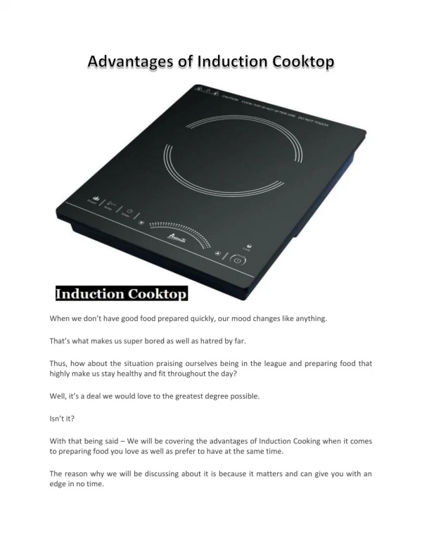 Advantages of Induction Cooktop
