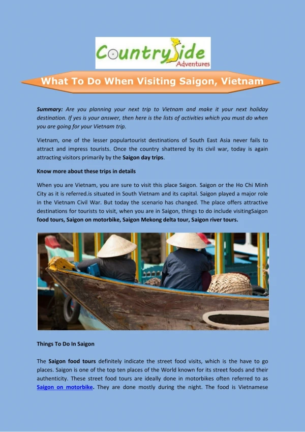 What To Do When Visiting Saigon, Vietnam