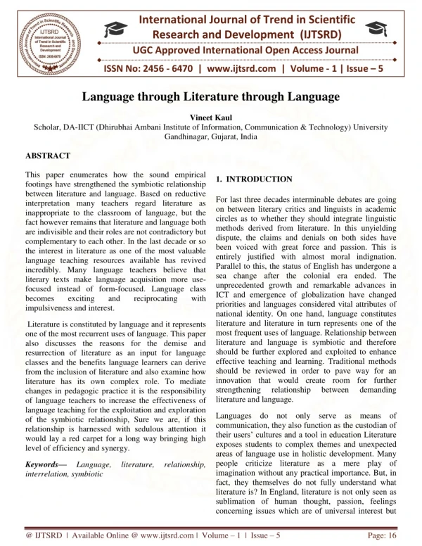 Language through Literature through Language
