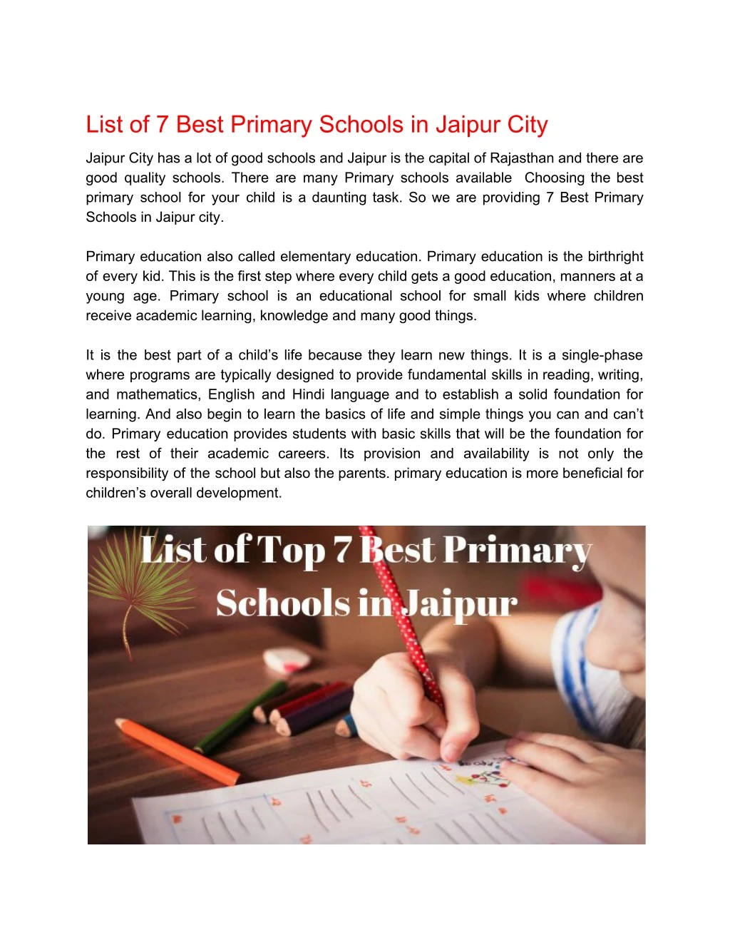 list of 7 best primary schools in jaipur city