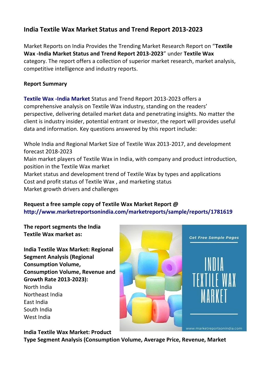 india textile wax market status and trend report