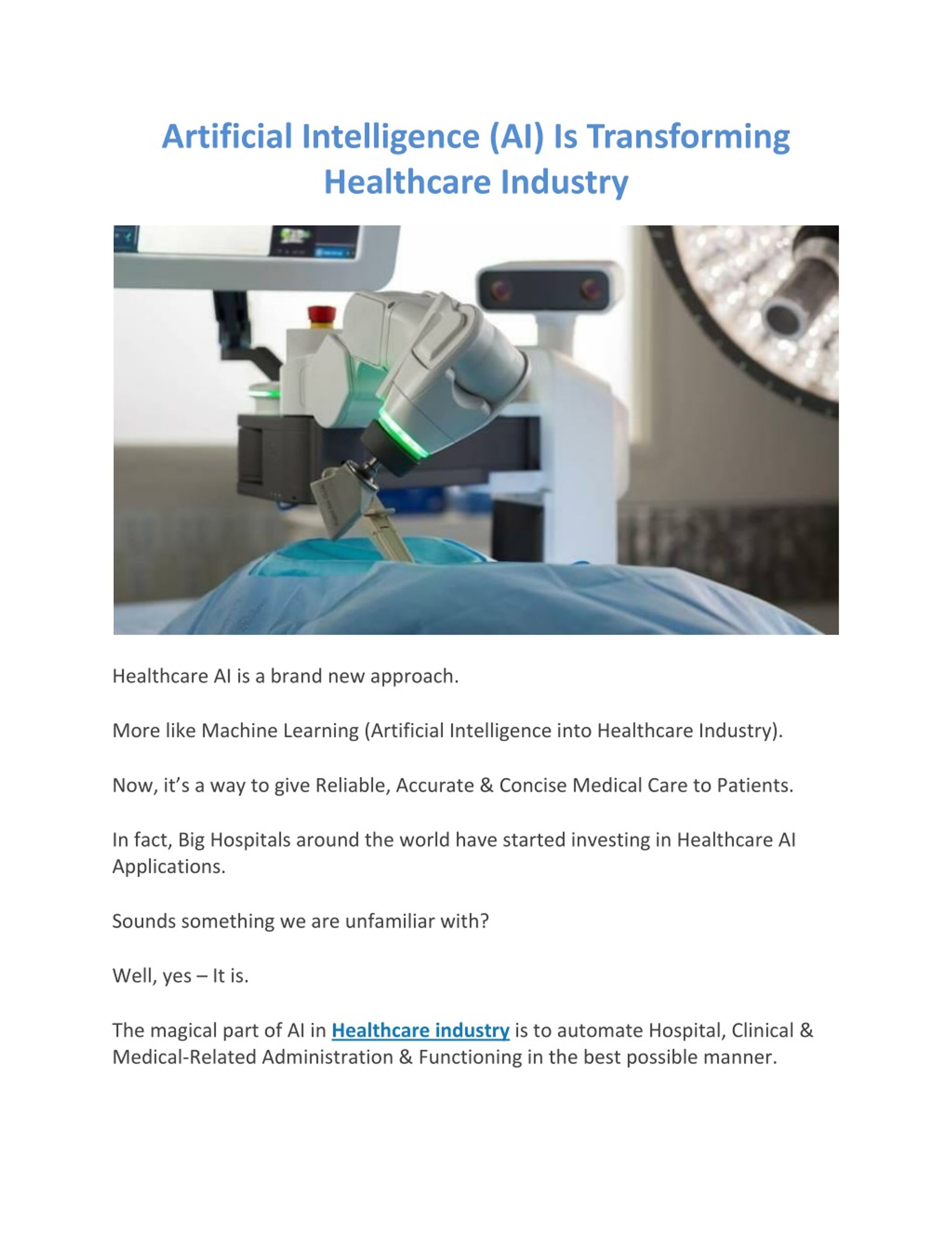 PPT - Artificial Intelligence (AI) Is Transforming Healthcare Industry ...