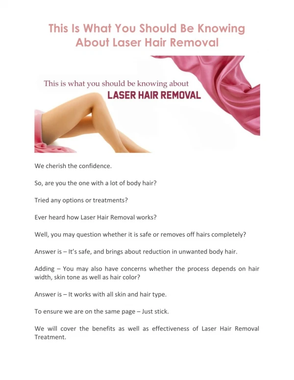 This Is What You Should Be Knowing About Laser Hair Removal