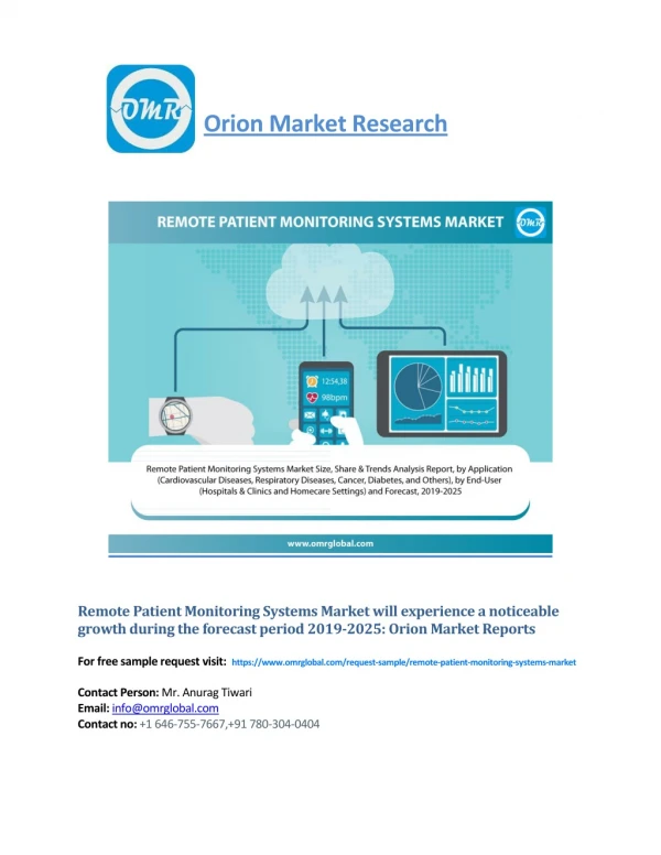Remote Patient Monitoring Systems Market: Global Industry Growth, Market Size, Share and Forecast 2019-2025