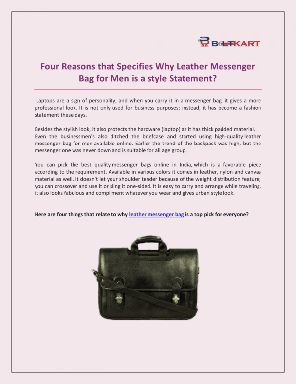 Four Reasons that Specifies Why Leather Messenger Bag for Men is a style Statement?