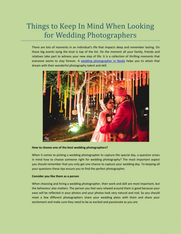 Things to Keep In Mind When Looking for Wedding Photographers