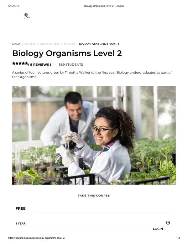 Biology Organisms Level 2 - Edukite