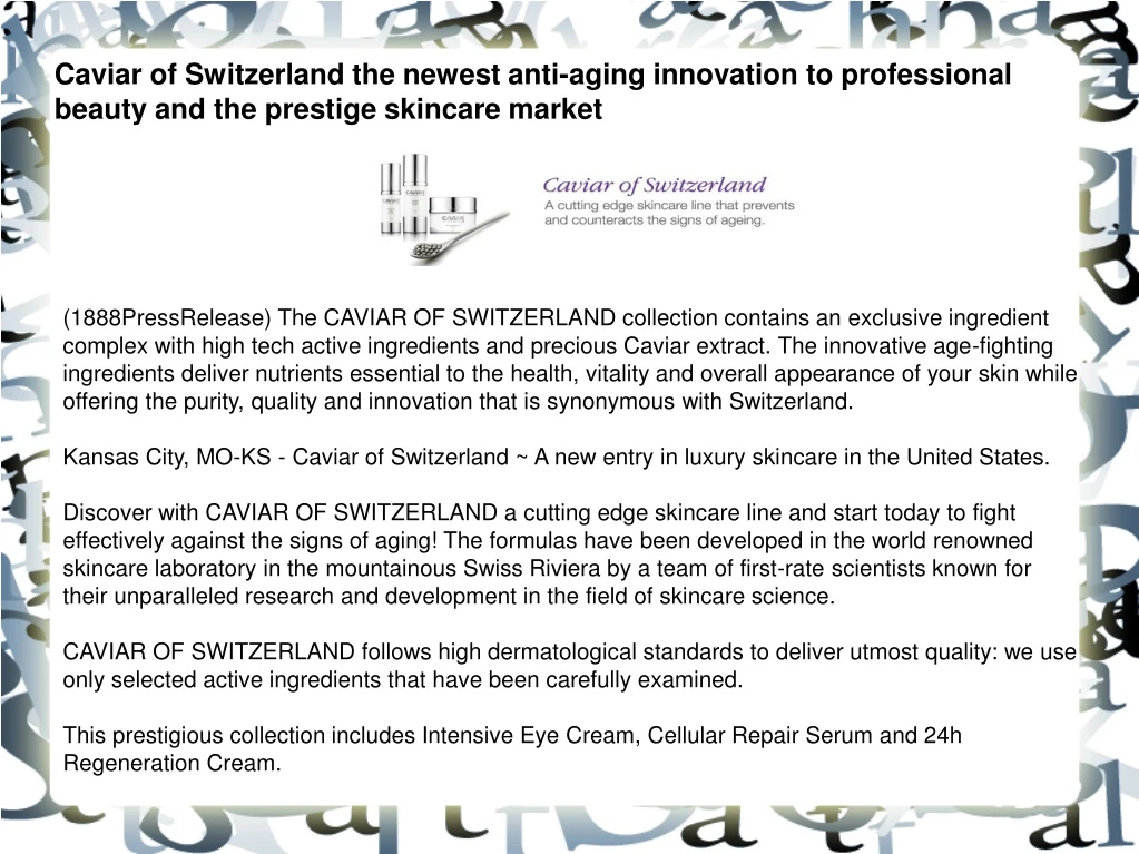 caviar of switzerland the newest anti aging