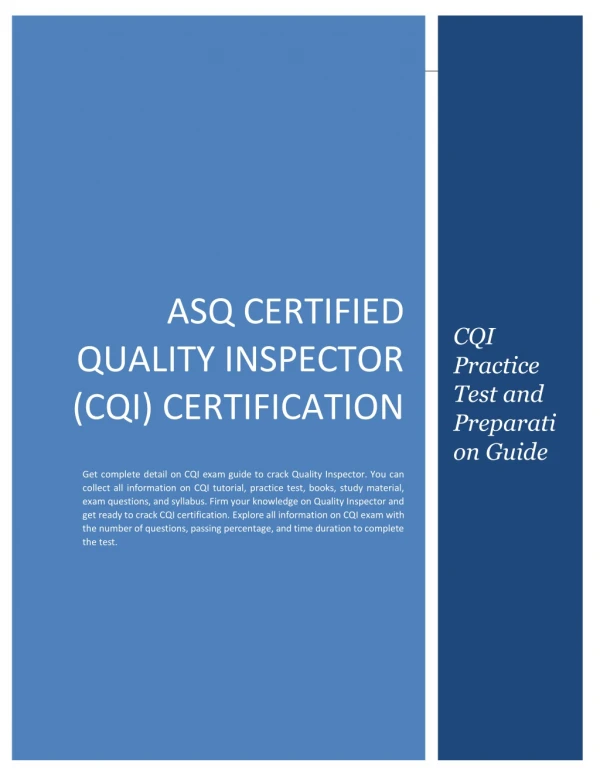 ASQ Certified Quality Inspector (CQI) Certification | Questions and Answers