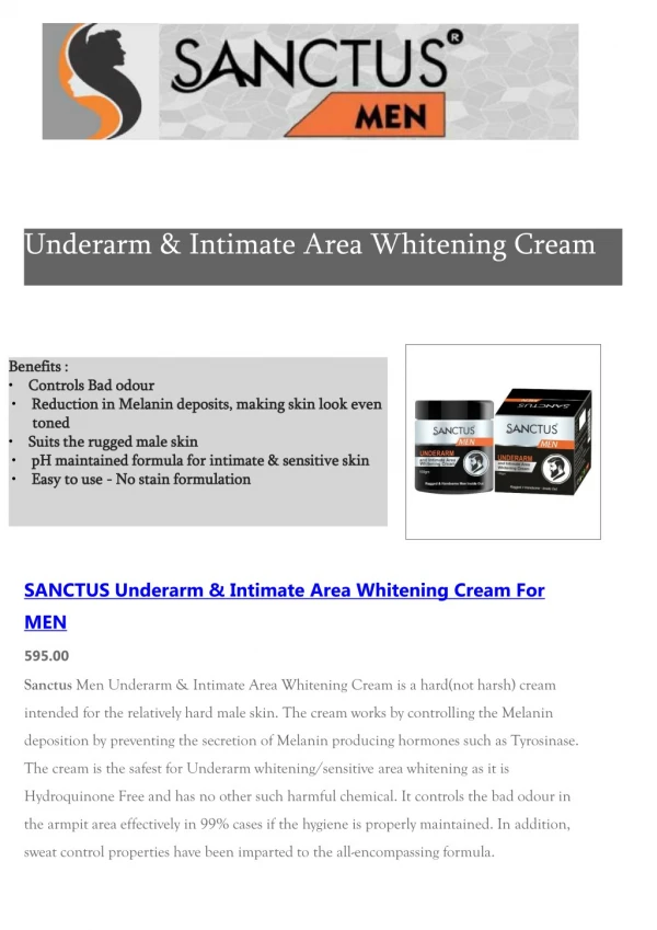 Effective Underarm Whitening Cream For Men| Sanctus