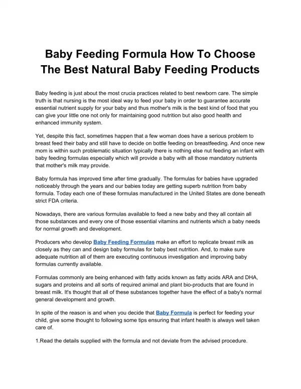 Baby Feeding Formula How To Choose The Best Natural Baby Feeding Products