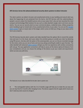 DFS Services Serves the advanced featured security alarm systems to detect intrusion - slide 1