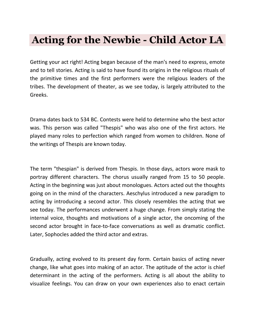 acting for the newbie child actor la