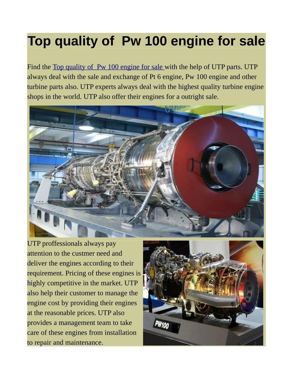top quality of pw 100 engine for sale