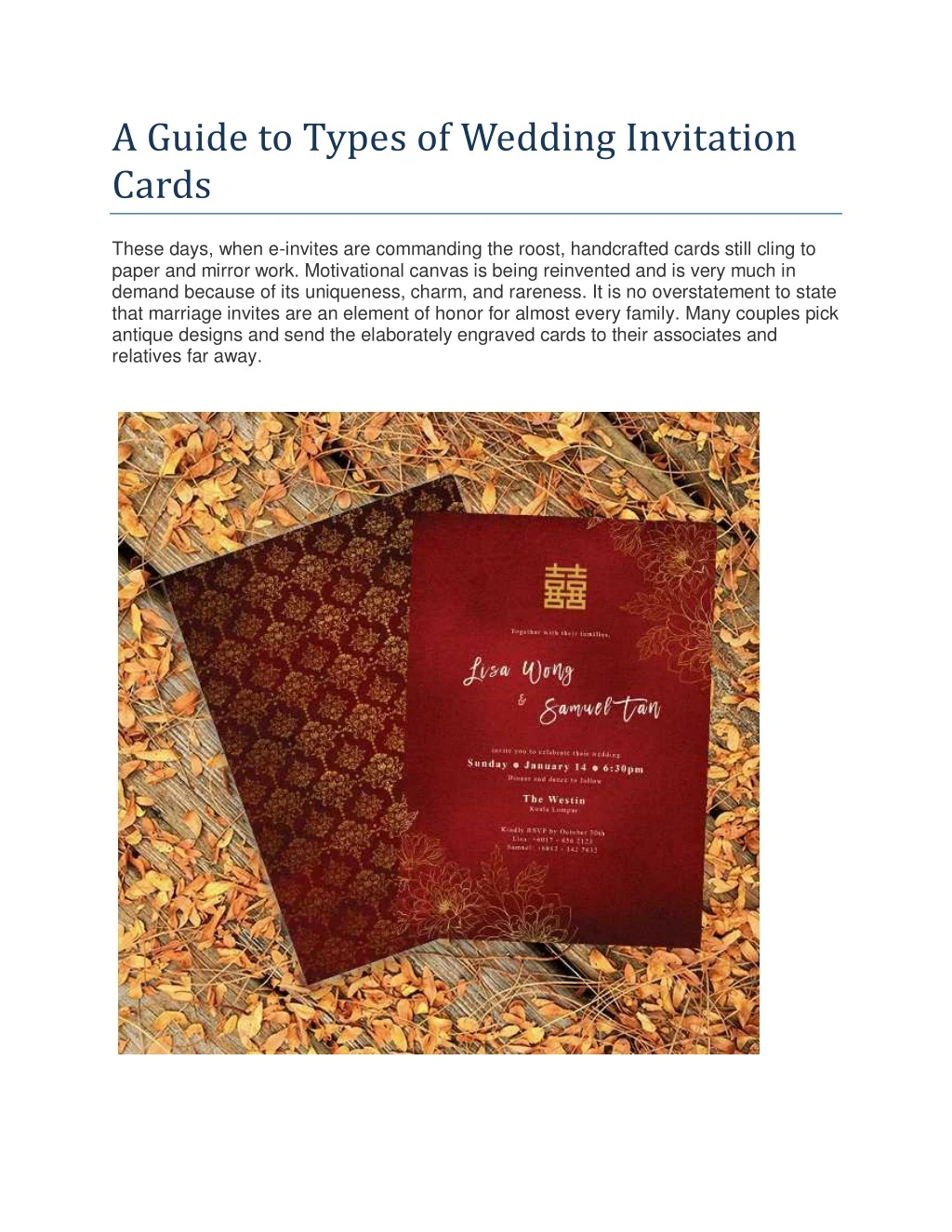 a guide to types of wedding invitation cards