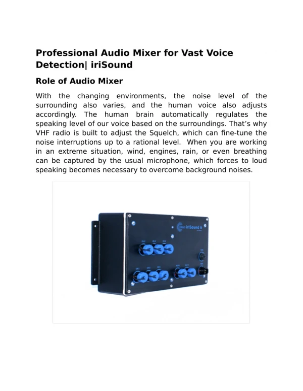 Professional Audio Mixer for Vast Voice Detection| iriSound