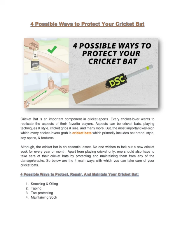 4 Possible Ways to Protect Your Cricket Bat