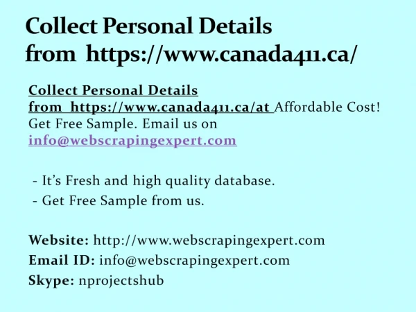 Collect Personal Details from www.canada411.ca