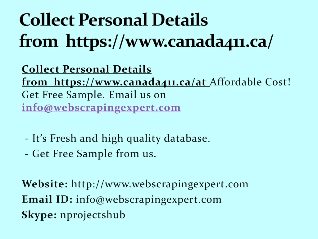 collect personal details from https www canada411 ca