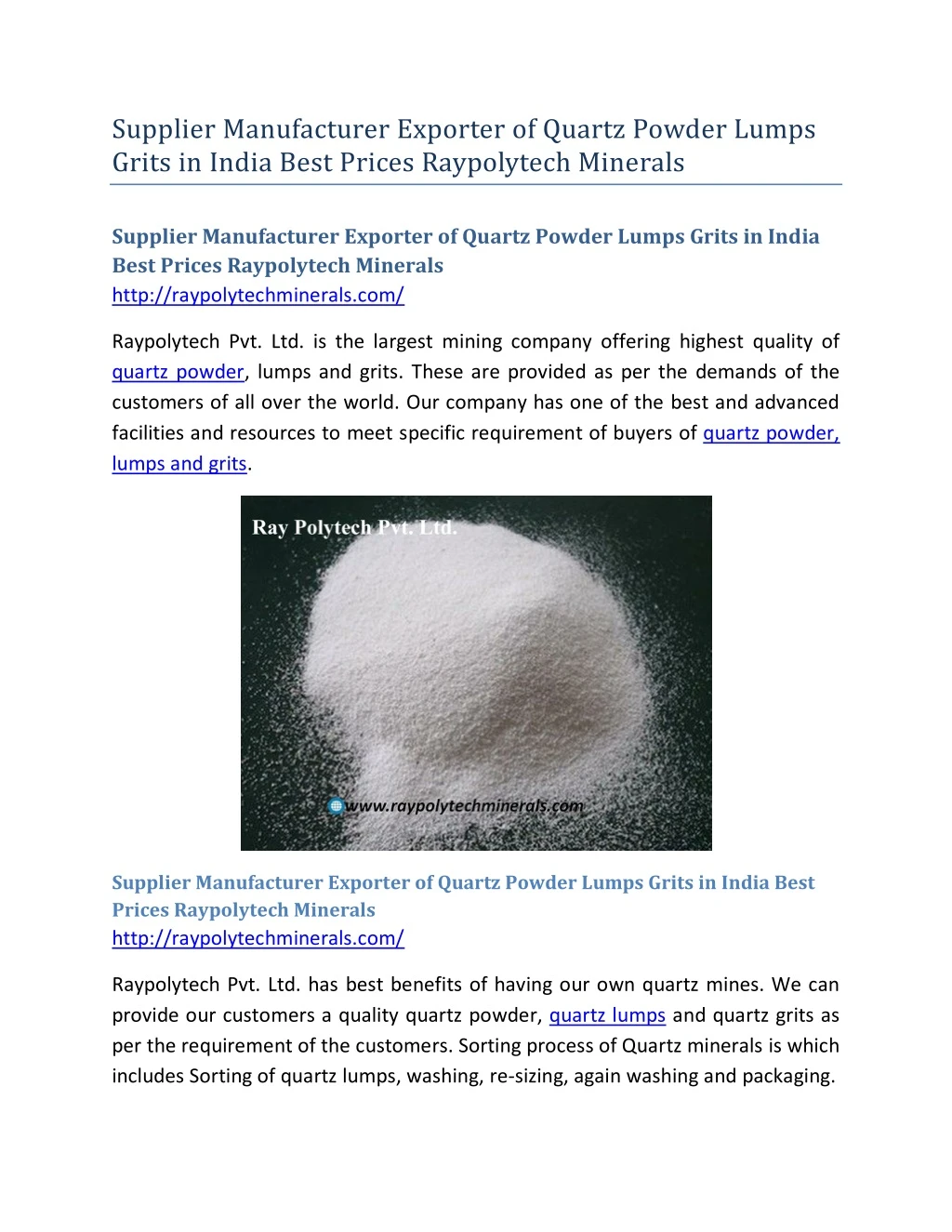 supplier manufacturer exporter of quartz powder