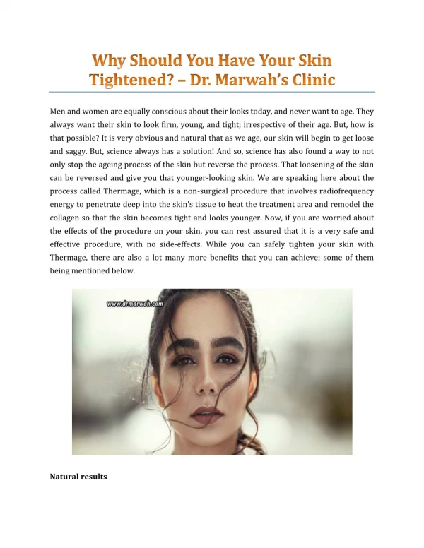 Why Should You Have Your Skin Tightened? - Dr. Marwah's Clinic