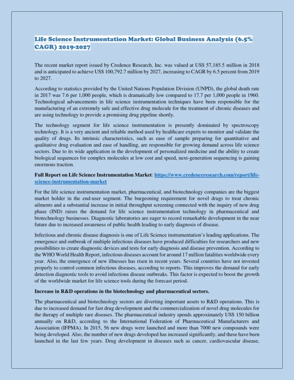 Life Science Instrumentation Market 2019-2027: Global Industry Growth Size Analysis (6.5% CAGR)