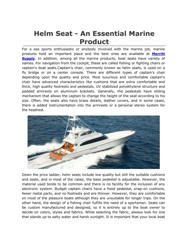 Helm Seat - An Essential Marine Product
